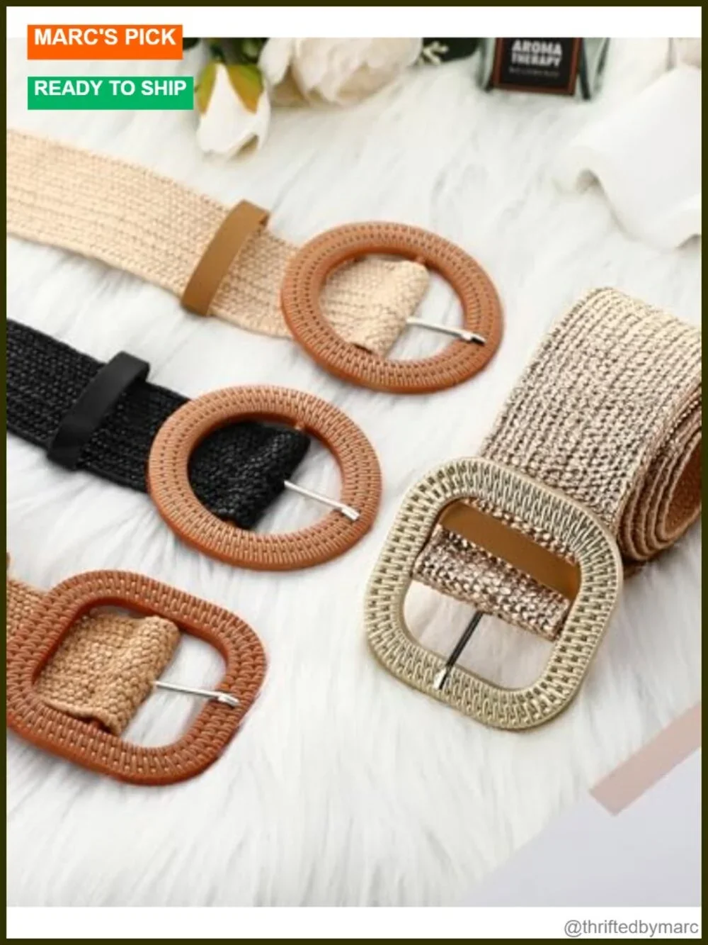 4 Pcs Women's Elastic Raffia Woven Belt Boho Rattan Buckle Stretch Straw Wide